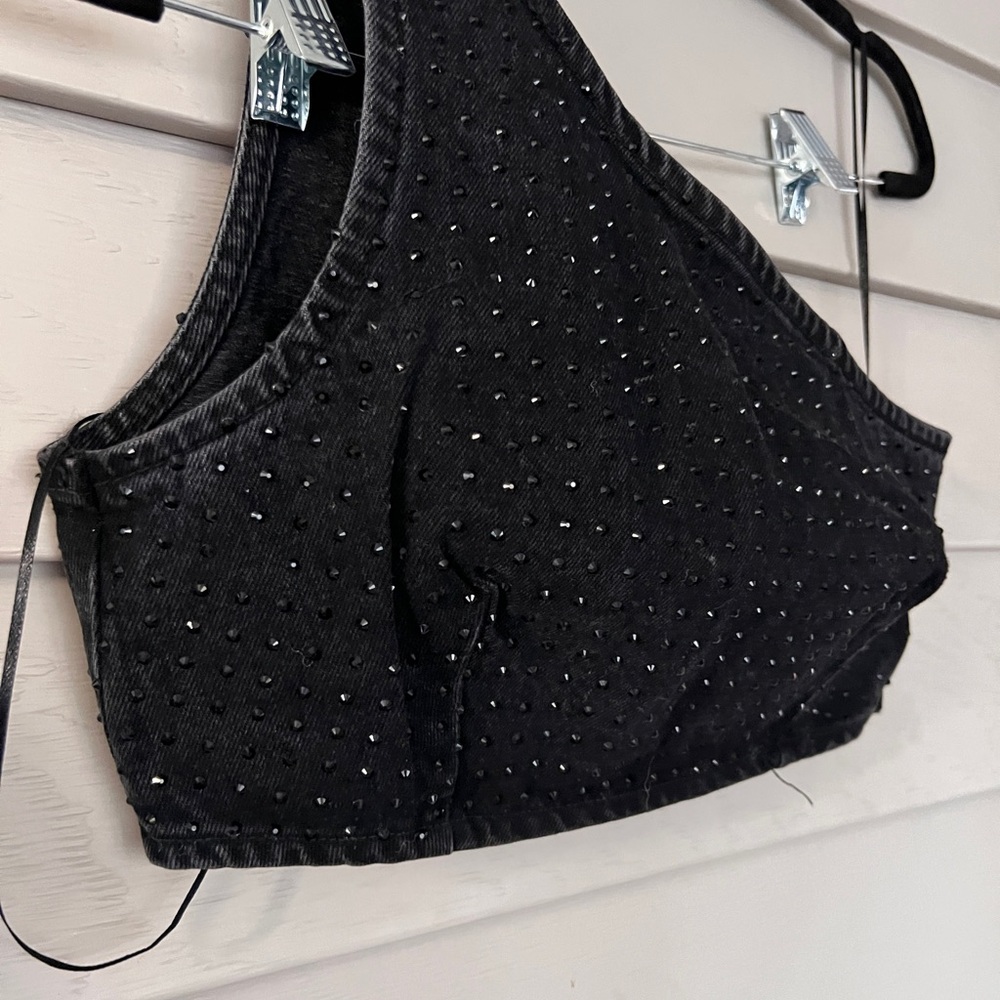 Zara Black One-Shoulder Studded Top - Picture 7 of 9